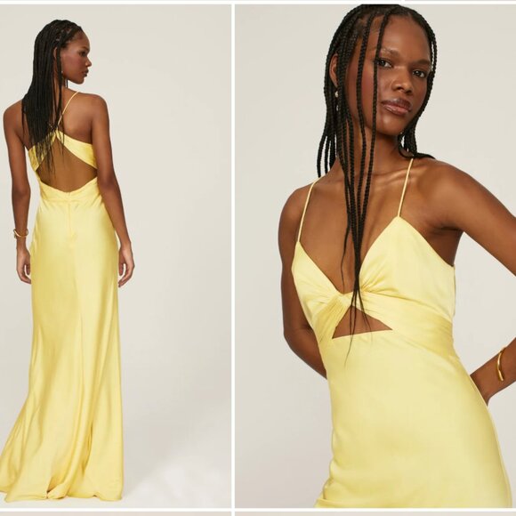 IEENA FOR MAC DUGGAL Butter Yellow Twist Front Gown Maxi Dress Size 12 - Picture 3 of 6